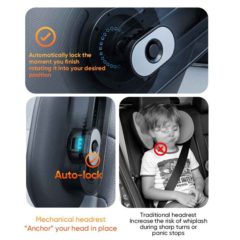 Car Seat Headrest Memory Foam Pillow Side Sleeping Adjustable Head Cushion with Dual Hook - Brown