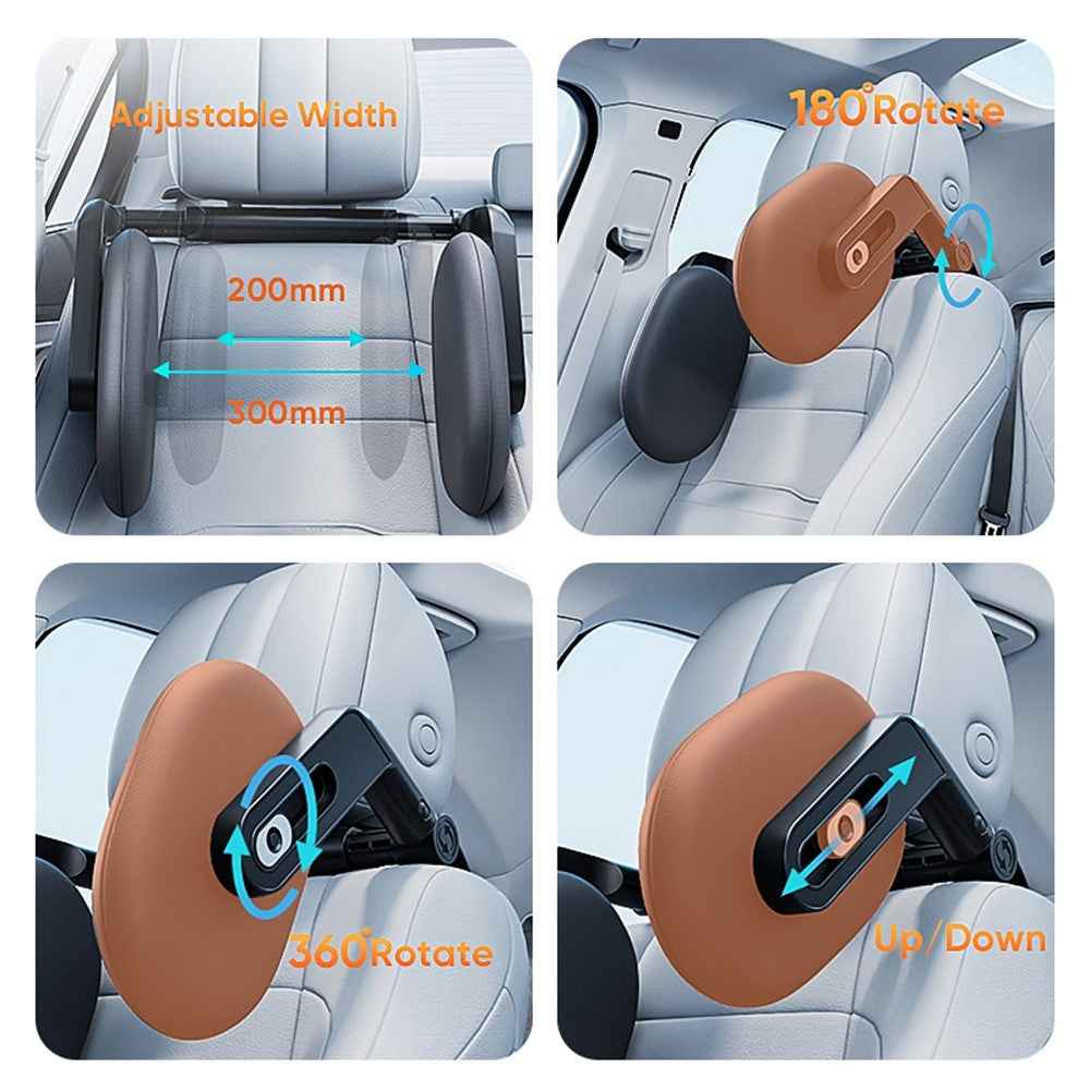 Car Seat Headrest Memory Foam Pillow Side Sleeping Adjustable Head Cushion with Dual Hook - Brown