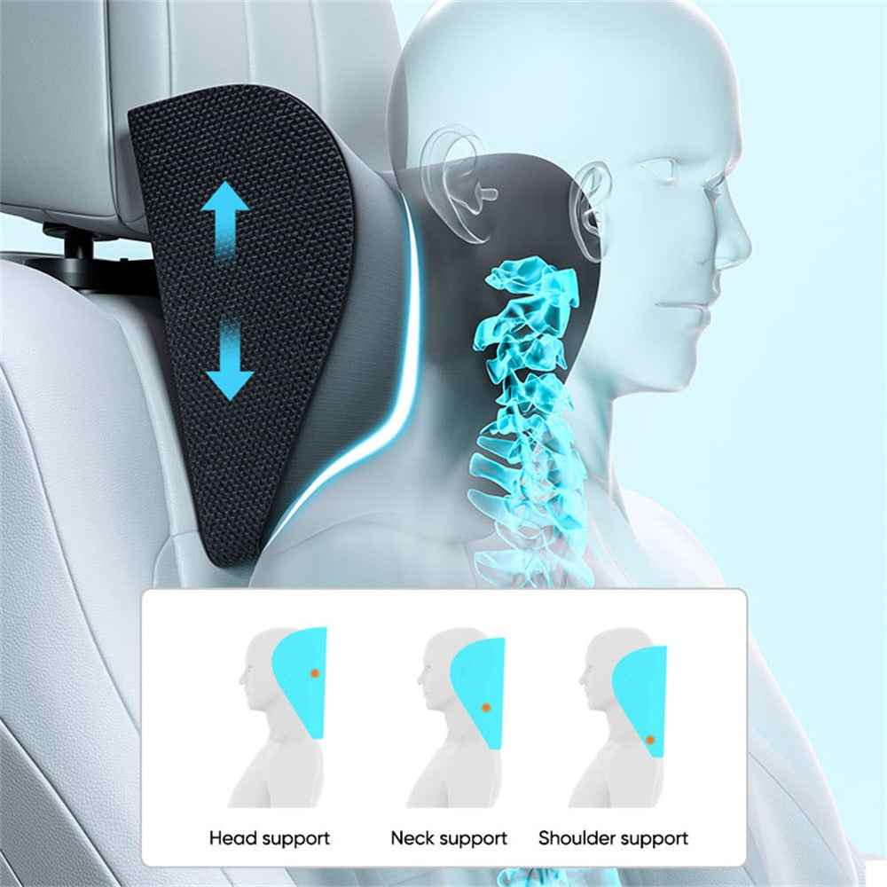 Adjustable PU Leather Car Headrest Pillow 5D Memory Foam Slow Rebound Neck Support Cushion - Coffee