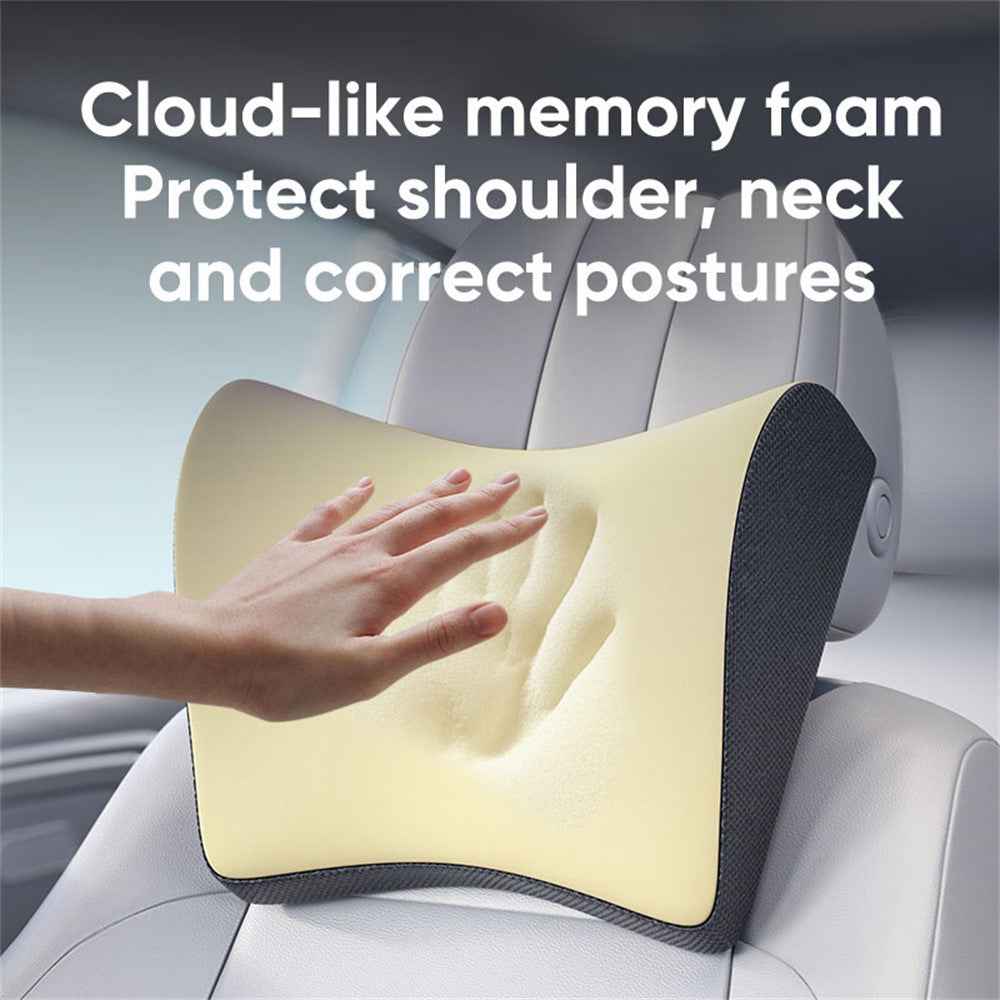 Adjustable PU Leather Car Headrest Pillow 5D Memory Foam Slow Rebound Neck Support Cushion - Coffee