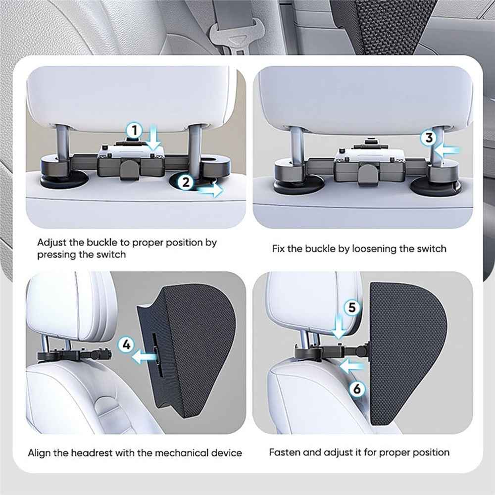 Adjustable PU Leather Car Headrest Pillow 5D Memory Foam Slow Rebound Neck Support Cushion - Coffee