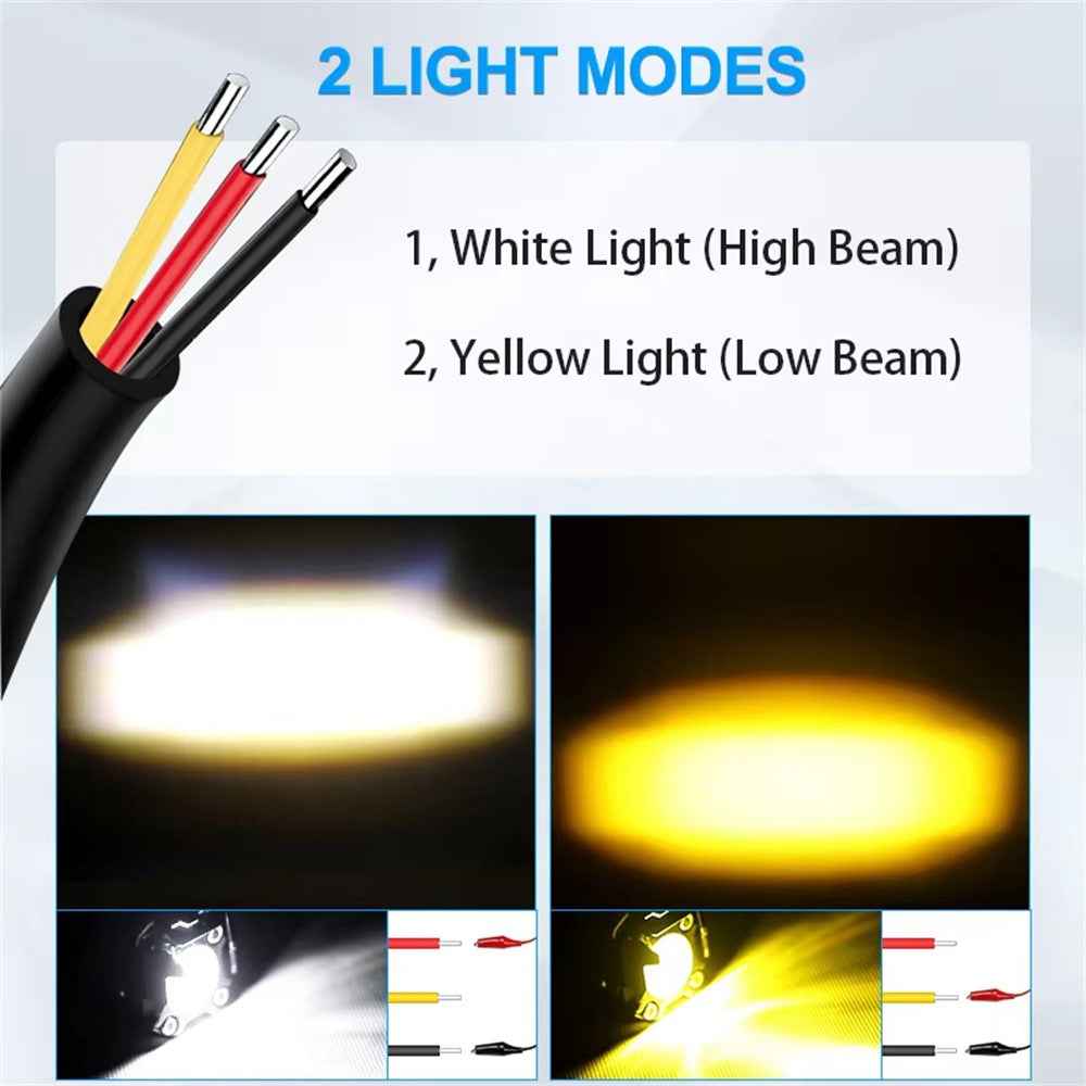 V90 Motorcycle Spotlight 30W IP65 Waterproof Fog Lamp Yellow and White Light Car LED Auxiliary Headlight