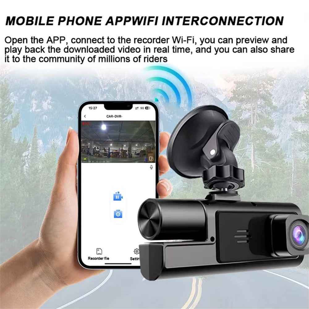 A22 1080P Triple Lens Car Driving Recorder Night Vision WiFi Dash Cam with Rearview Backup Camera