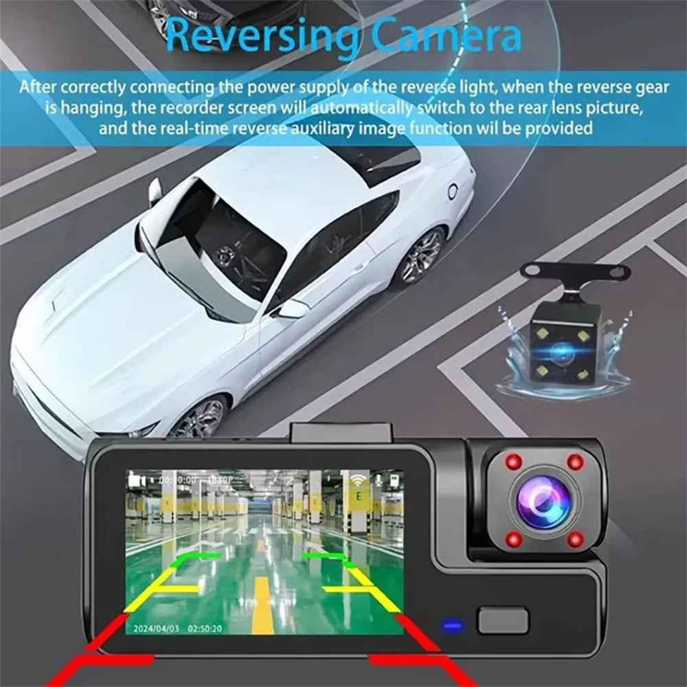 A22 1080P Triple Lens Car Driving Recorder Night Vision WiFi Dash Cam with Rearview Backup Camera