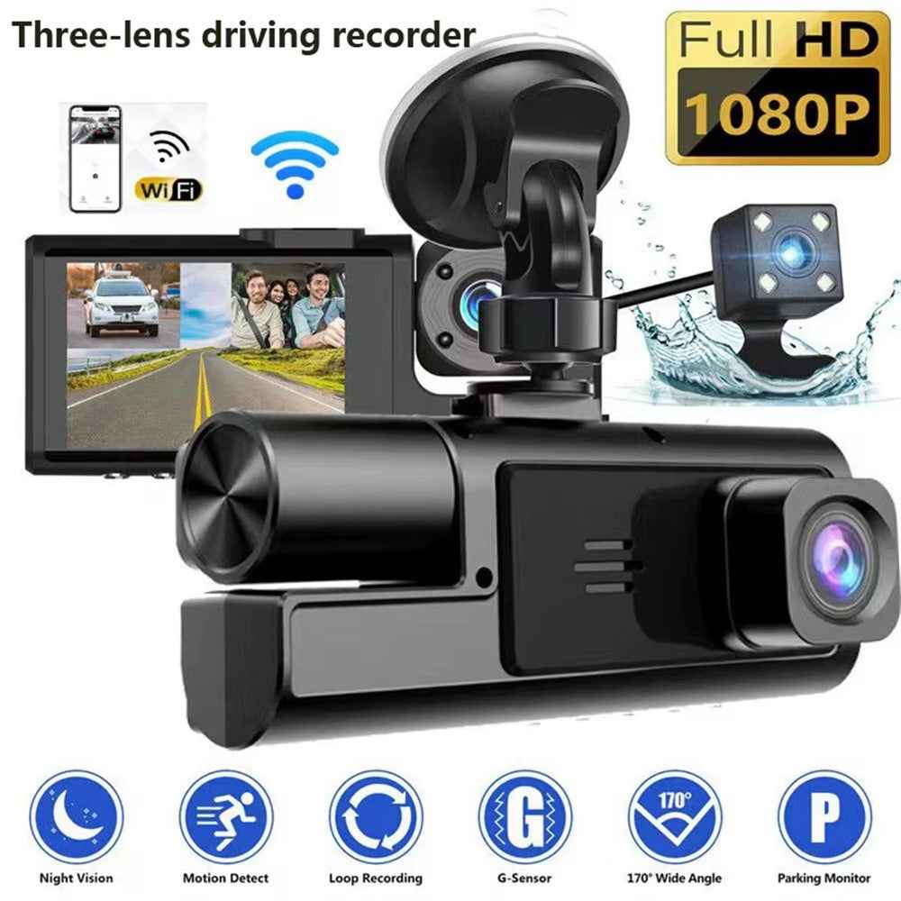 A22 1080P Triple Lens Car Driving Recorder Night Vision WiFi Dash Cam with Rearview Backup Camera