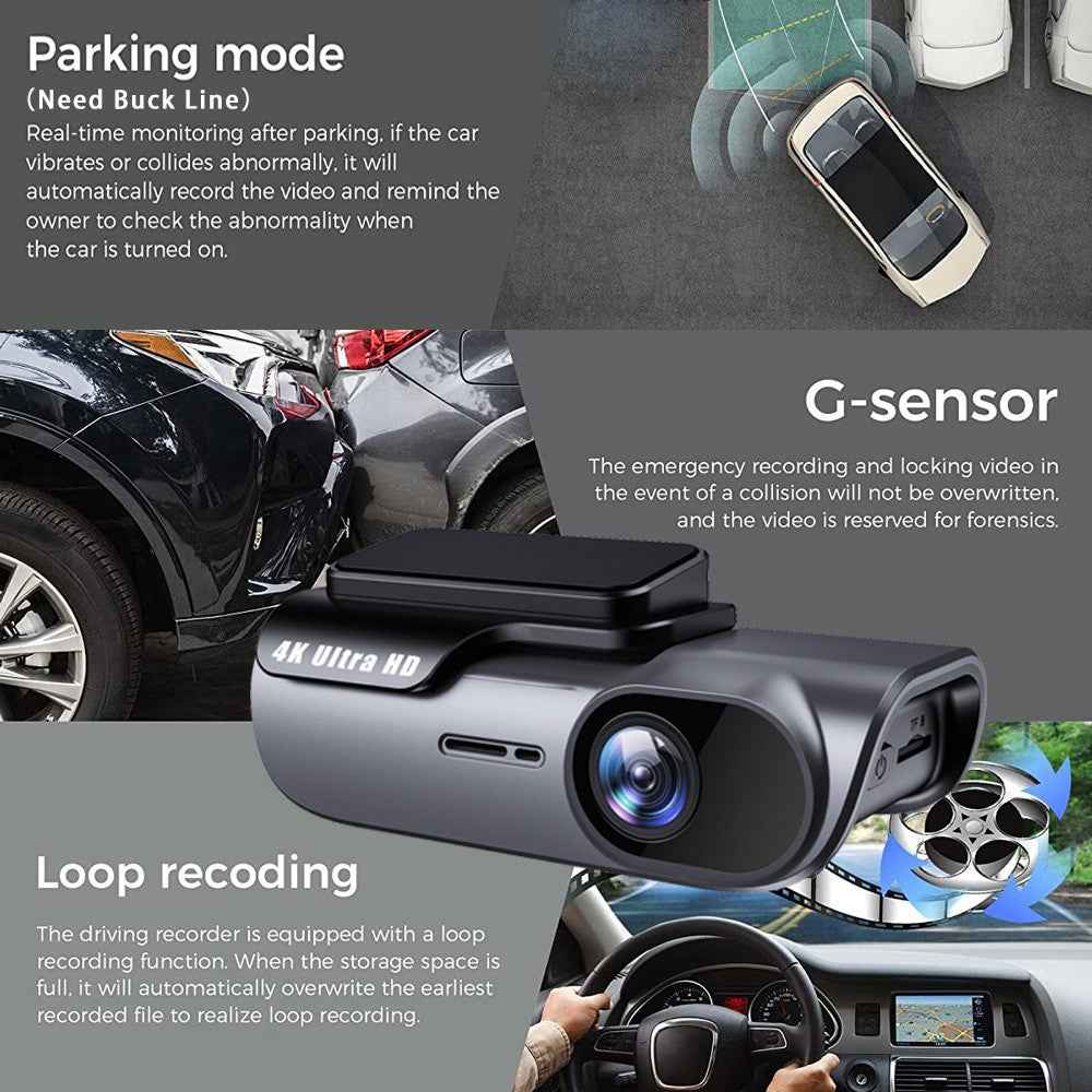 K05 4K High Definition WiFi Dash Cam Wide Angle Lens Night Vision Car Driving Recorder, Cigarette Lighter Power