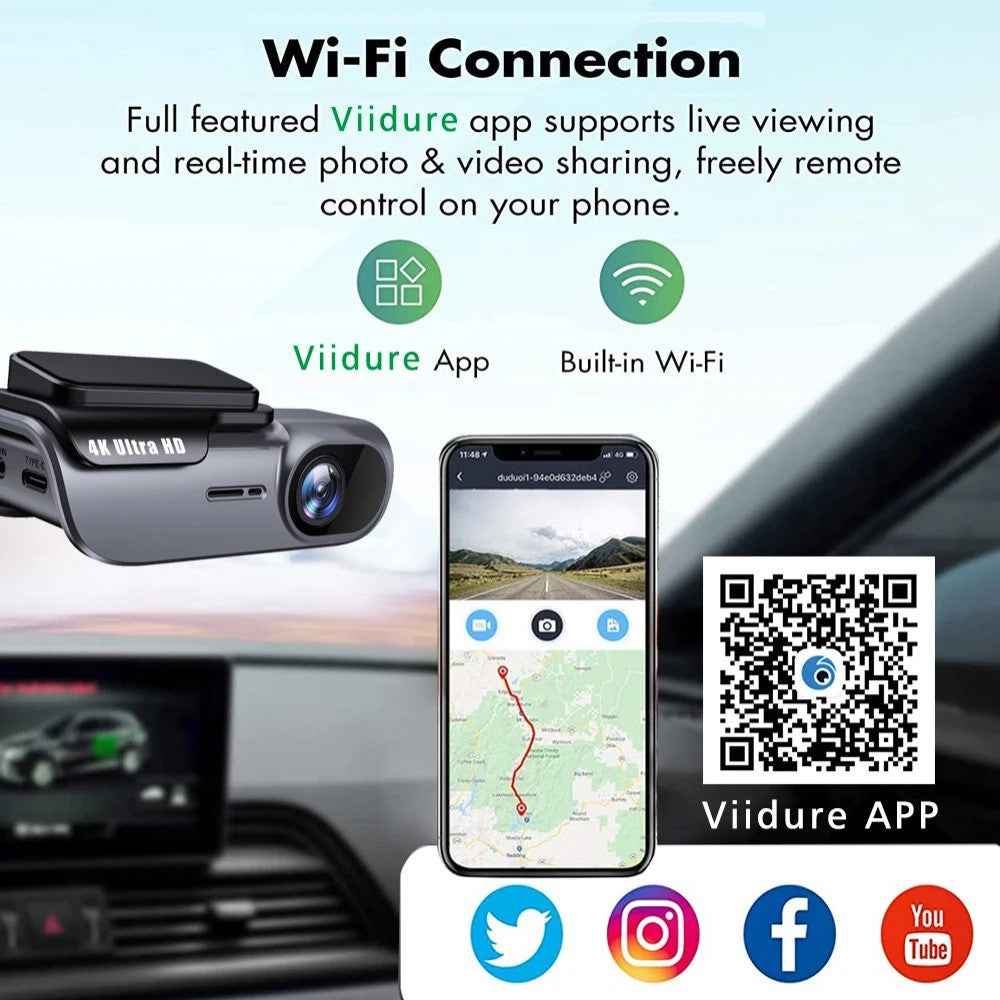 K05 4K Dash Cam WiFi HD Night Vision Car DVR Parking Monitor with Time Lapse Recording, Cigarette Lighter Power