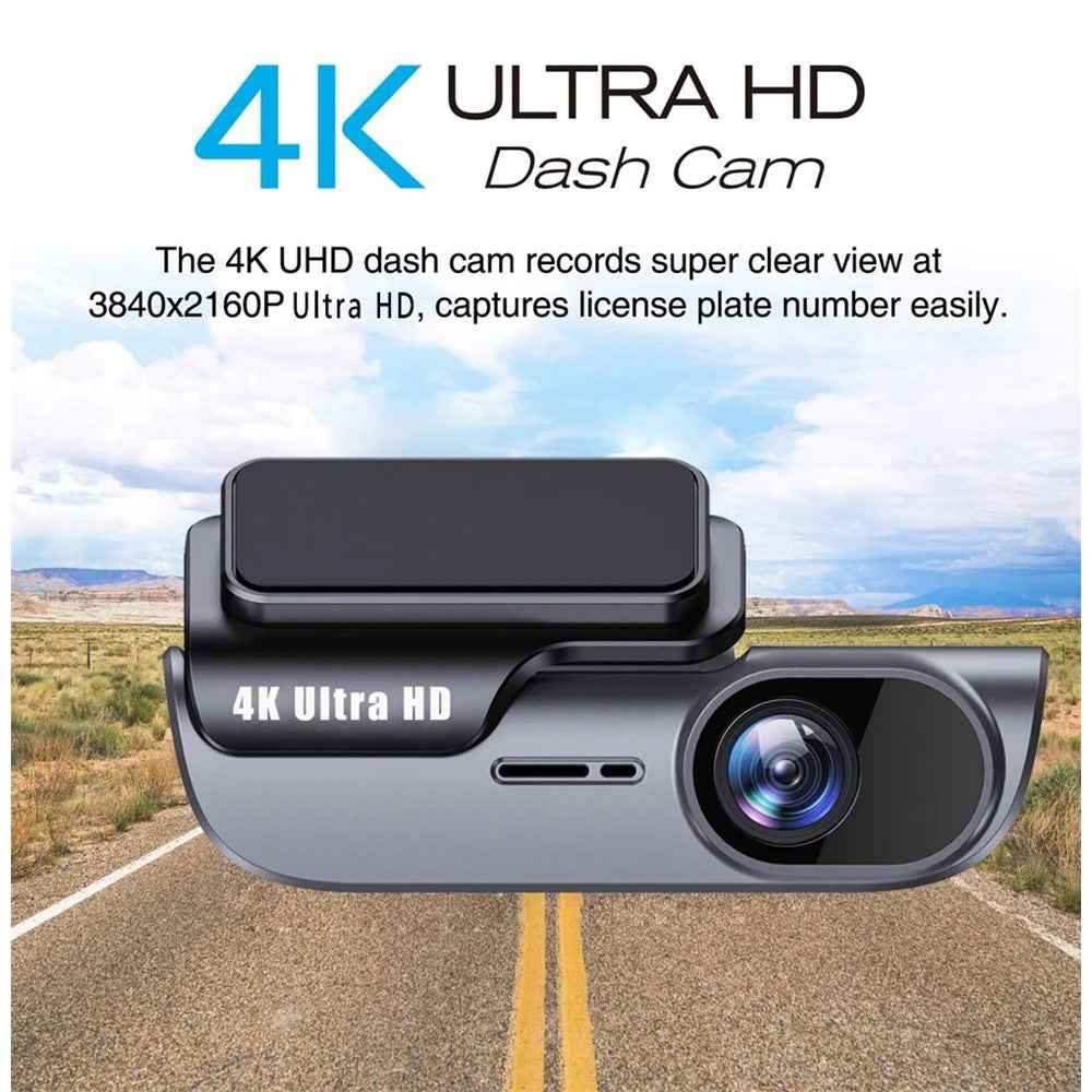 K05 4K Dash Cam WiFi HD Night Vision Car DVR Parking Monitor with Time Lapse Recording, Cigarette Lighter Power