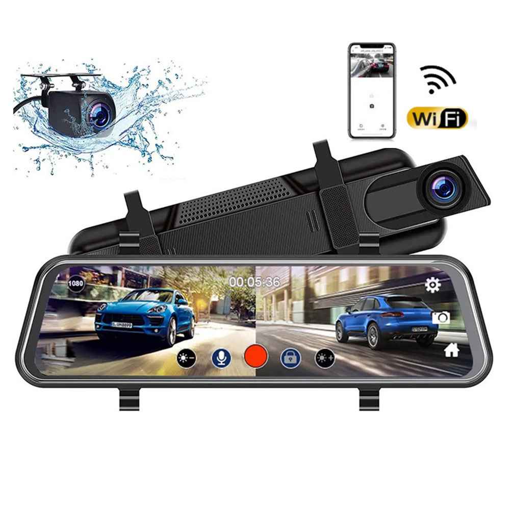 10 Inch Full Screen 2K Rearview WiFi Dash Cam Dual Lens Reverse Parking Camera, with 32GB Memory Card