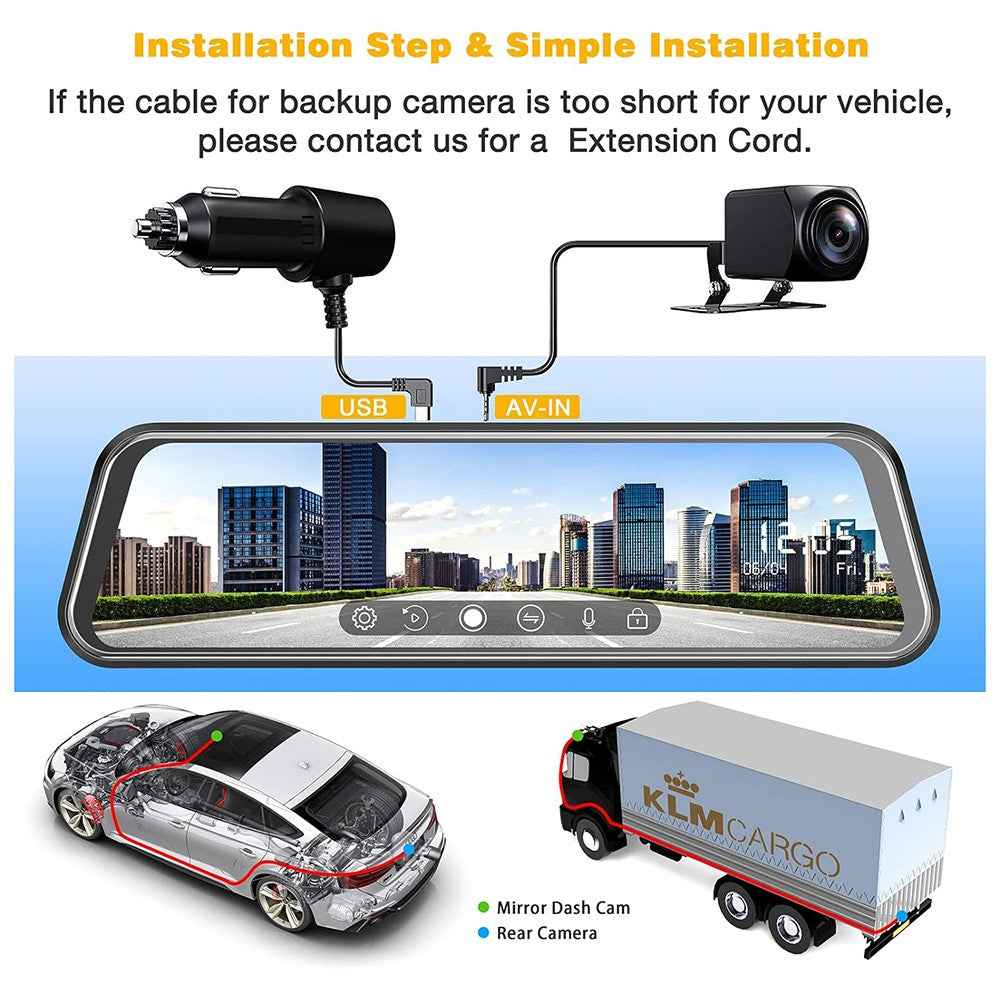 10 Inch Full Screen 2K Rearview WiFi Dash Cam Dual Lens Reverse Parking Camera, with 32GB Memory Card