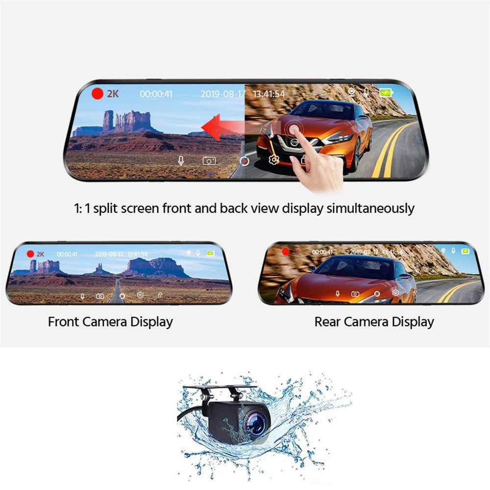 10 Inch Full Screen 2K Rearview WiFi Dash Cam Dual Lens Reverse Parking Camera, with 32GB Memory Card