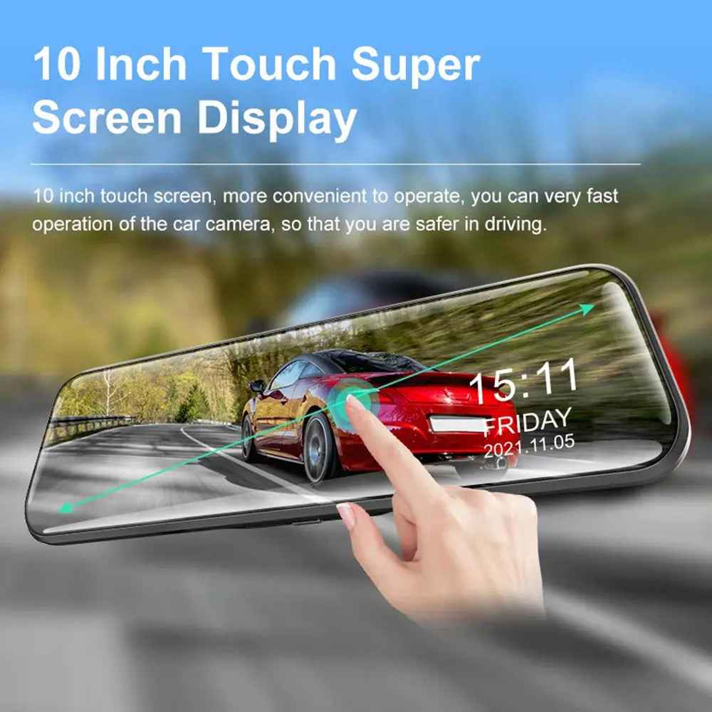 10 Inch Full Screen 2K Rearview WiFi Dash Cam Dual Lens Reverse Parking Camera, with 32GB Memory Card