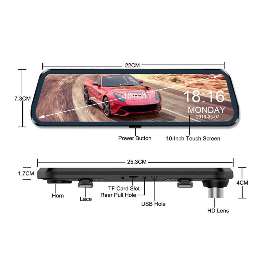 10 Inch Full Screen 2K Rearview WiFi Dash Cam Dual Lens Reverse Parking Camera, with 32GB Memory Card