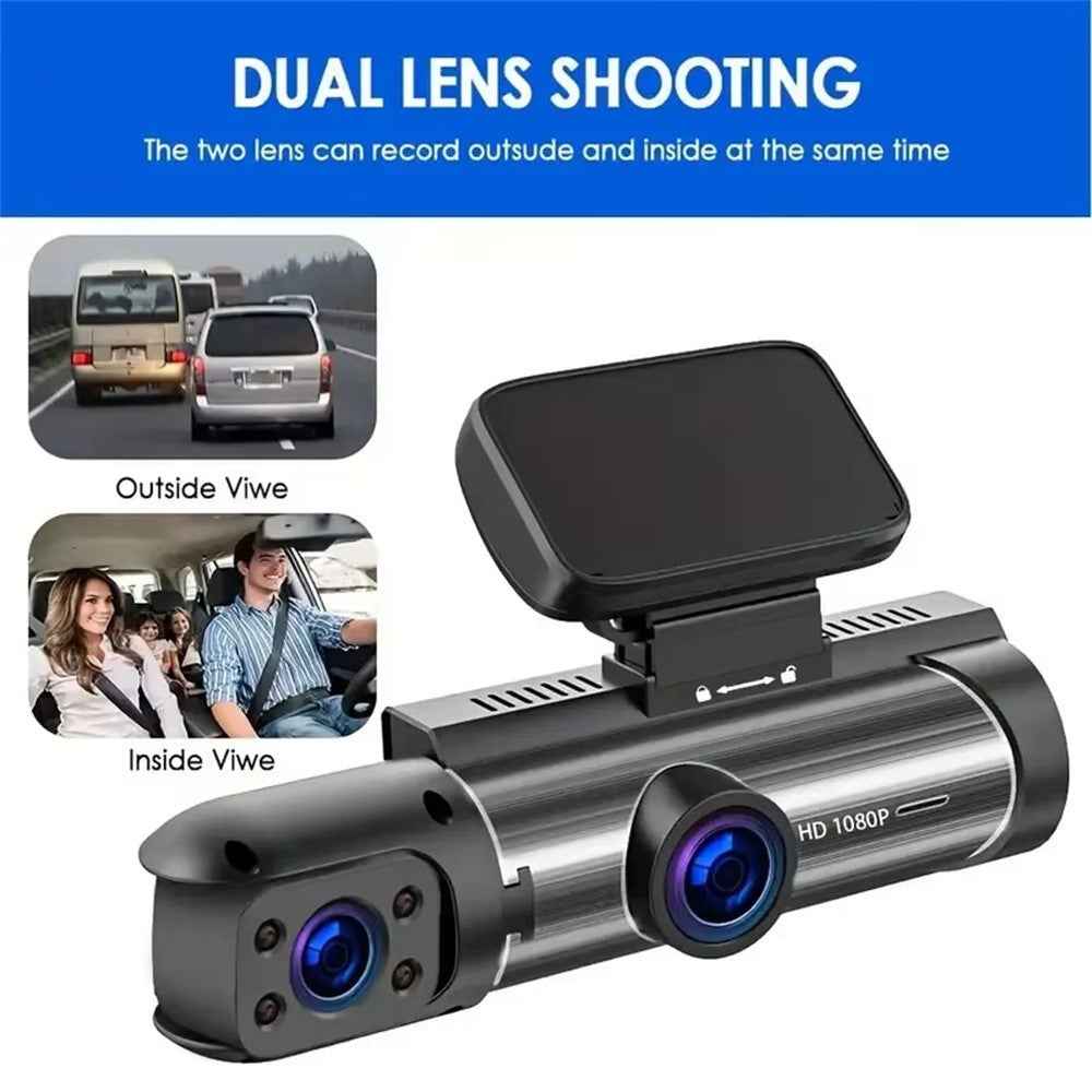 3.16 Inch IPS Screen Dual Lens Dash Cam Front and Inside Recording HD Night Vision Wide Angle Reversing Image Monitor