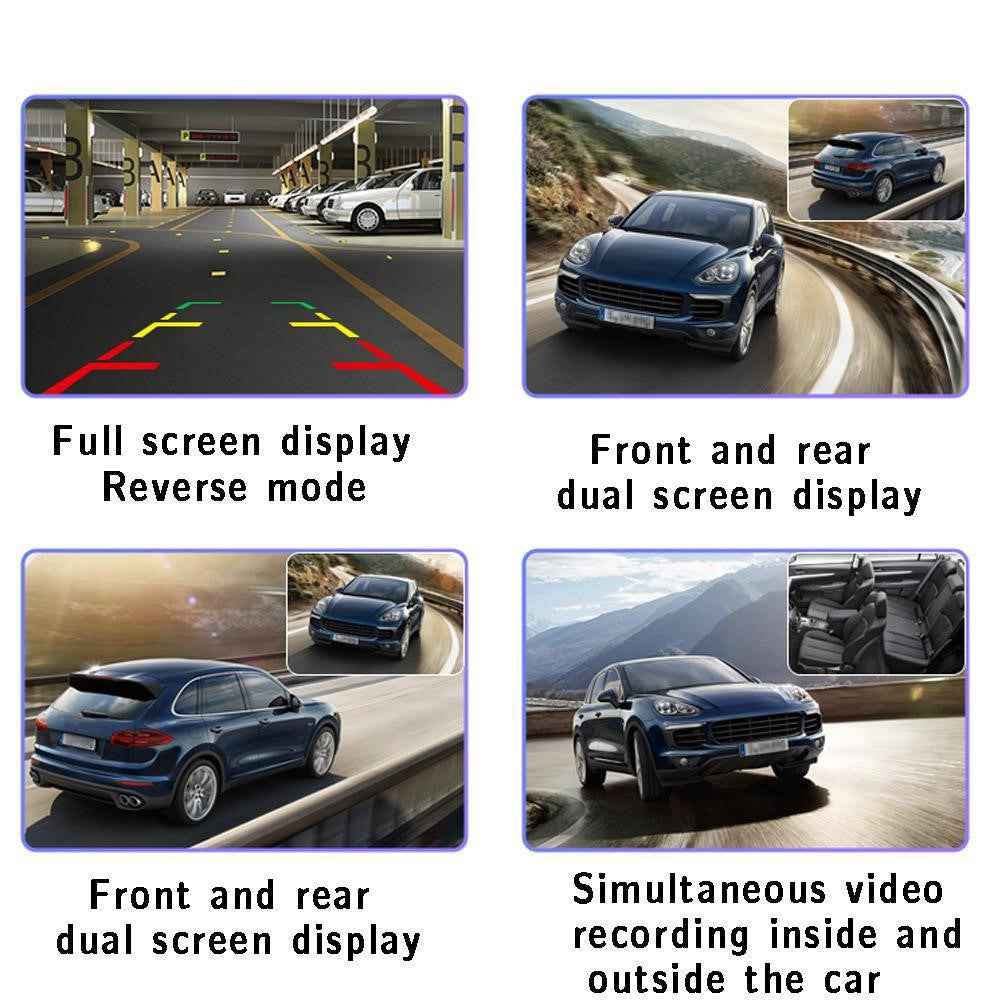 Triple Lnes Car Dash Cam 4 Inch IPS Screen 1080P Front and Rear Camera with Loop Recording