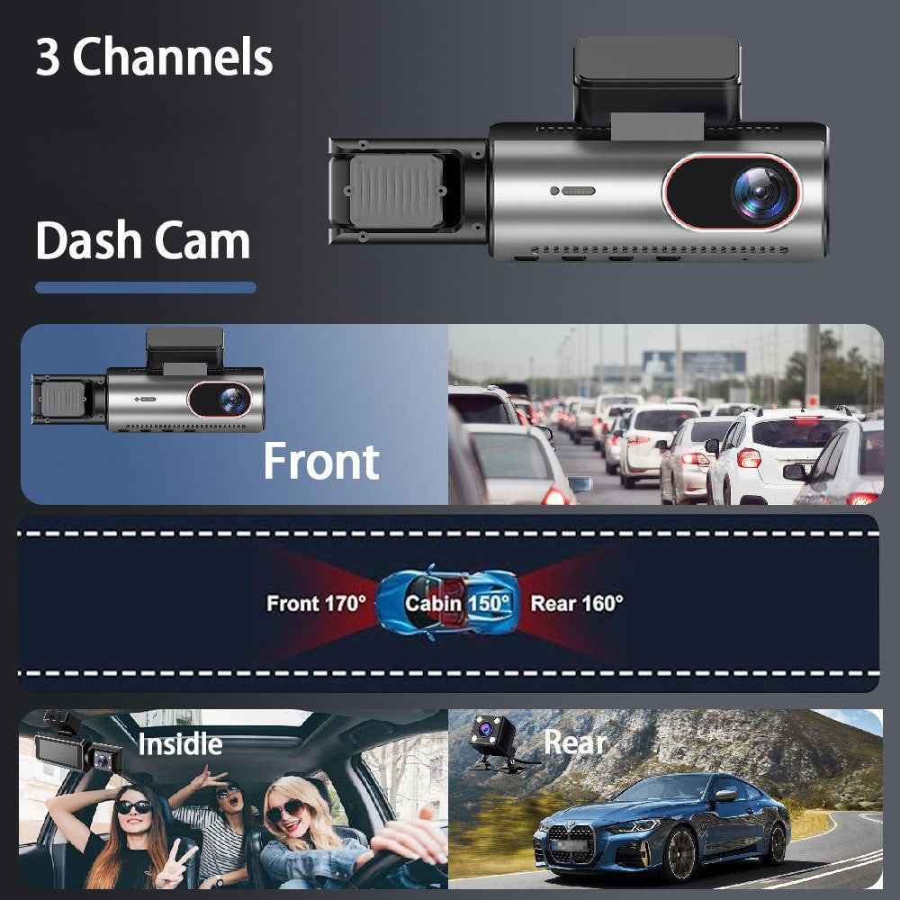 4 Inch IPS Screen 1080P Front and Inside Dual Recording WiFi Dash Cam Night Vision Wide Angle Recording Camera