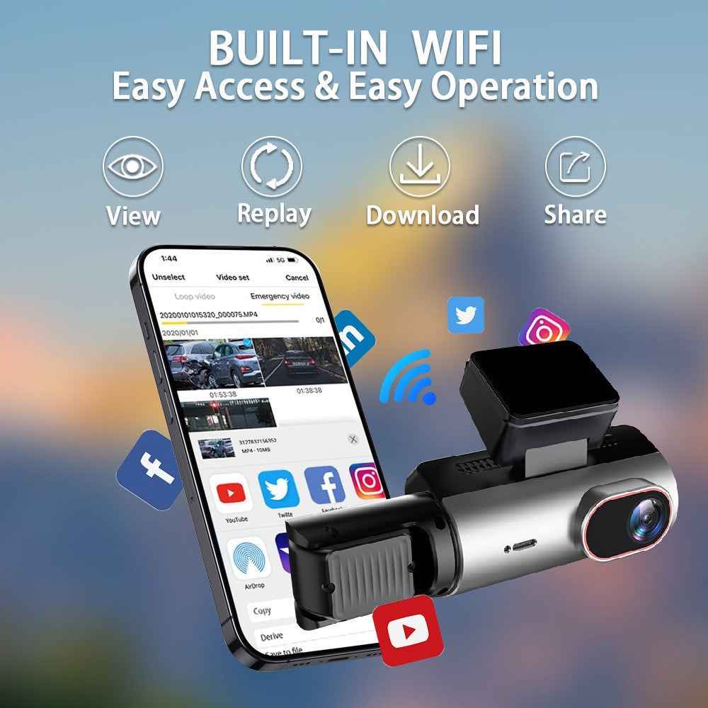 4 Inch IPS Screen 1080P Front and Inside Dual Recording WiFi Dash Cam Night Vision Wide Angle Recording Camera