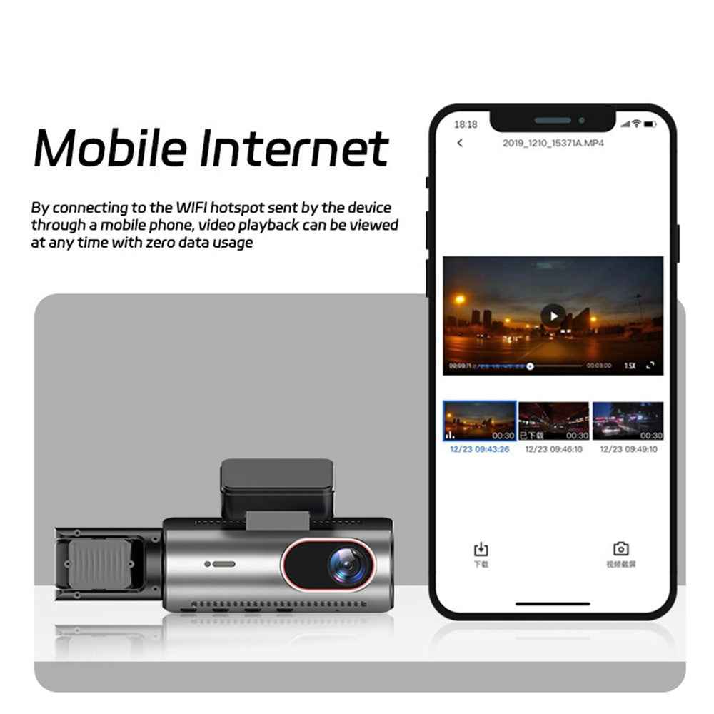 4 Inch IPS Screen 1080P Front and Inside Dual Recording WiFi Dash Cam Night Vision Wide Angle Recording Camera