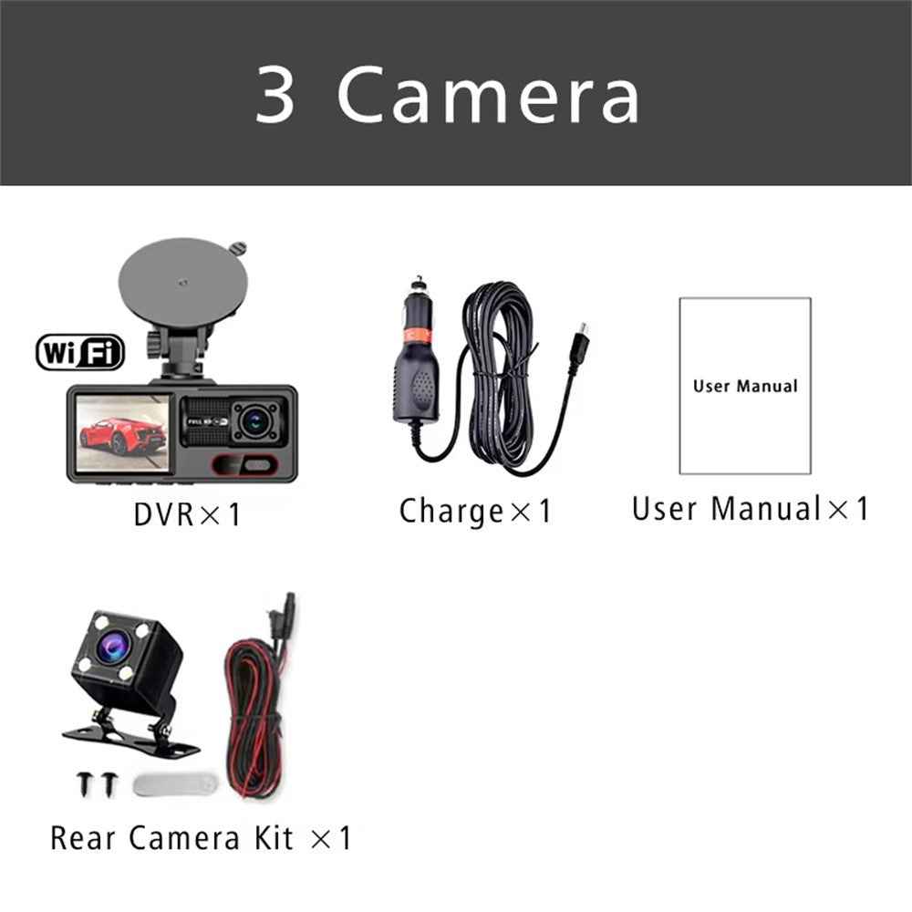 HD 1080P Triple Channel Dash Cam Loop Recording WiFi Infrared Night Vision Car DVR