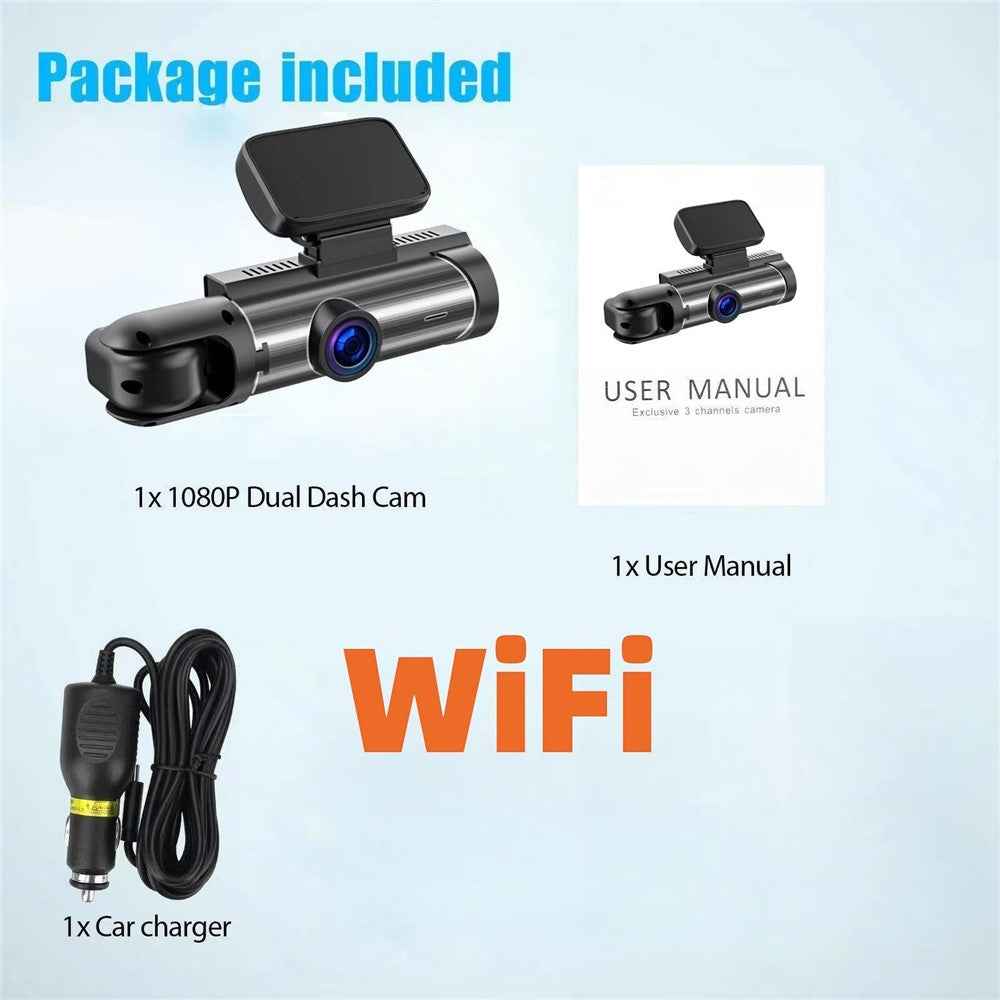 WiFi HD Dual Lens Dash Cam for Front and Inside Recording Night Vision Wide Angle Reversing Image Recorder