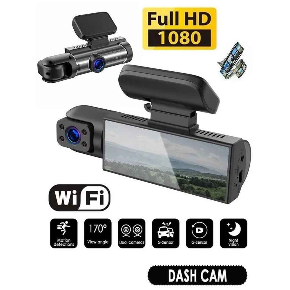 WiFi HD Dual Lens Dash Cam for Front and Inside Recording Night Vision Wide Angle Reversing Image Recorder