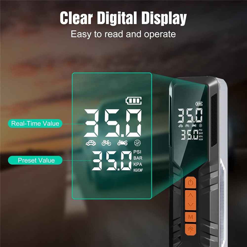 P123 Multifunctional Wireless Smart Inflator with LED Light Digital Display Portable Car Air Pump