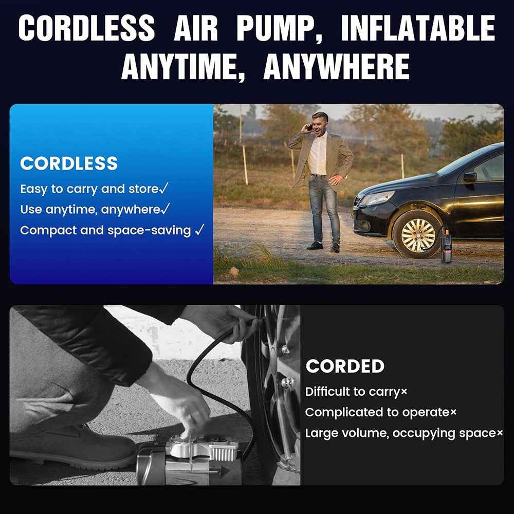 P104 Portable Air Pump Digital Display Wireless Tire Inflator with LED Light for Motorcycle / Electric Bike / Basketball