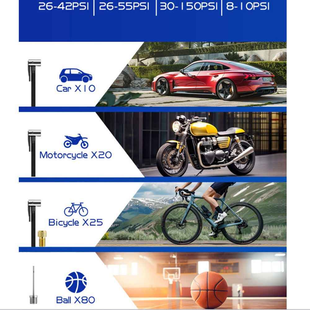 P104 Portable Air Pump Digital Display Wireless Tire Inflator with LED Light for Motorcycle / Electric Bike / Basketball