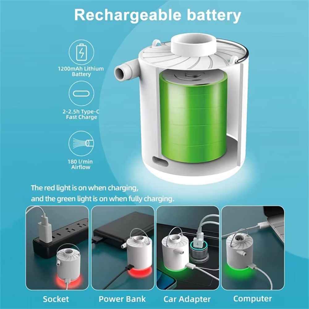 H9725 Portable Wireless Air Pump Rechargeable Electric Inflator Deflator for Swimming Rings / Air Beds