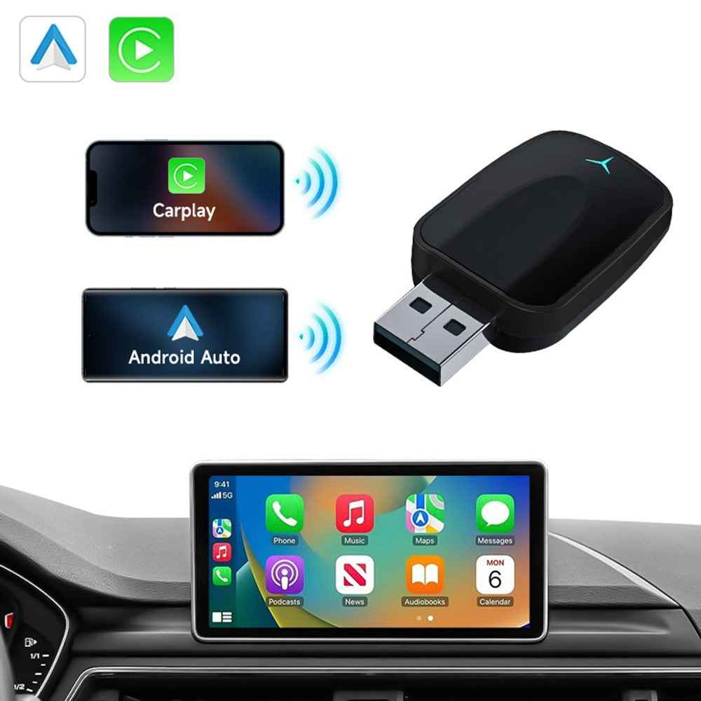 AB051E 2 in 1 CarPlay Android Auto Wireless Adapter Bluetooth-Compatible WiFi Connection USB Dongle - Black