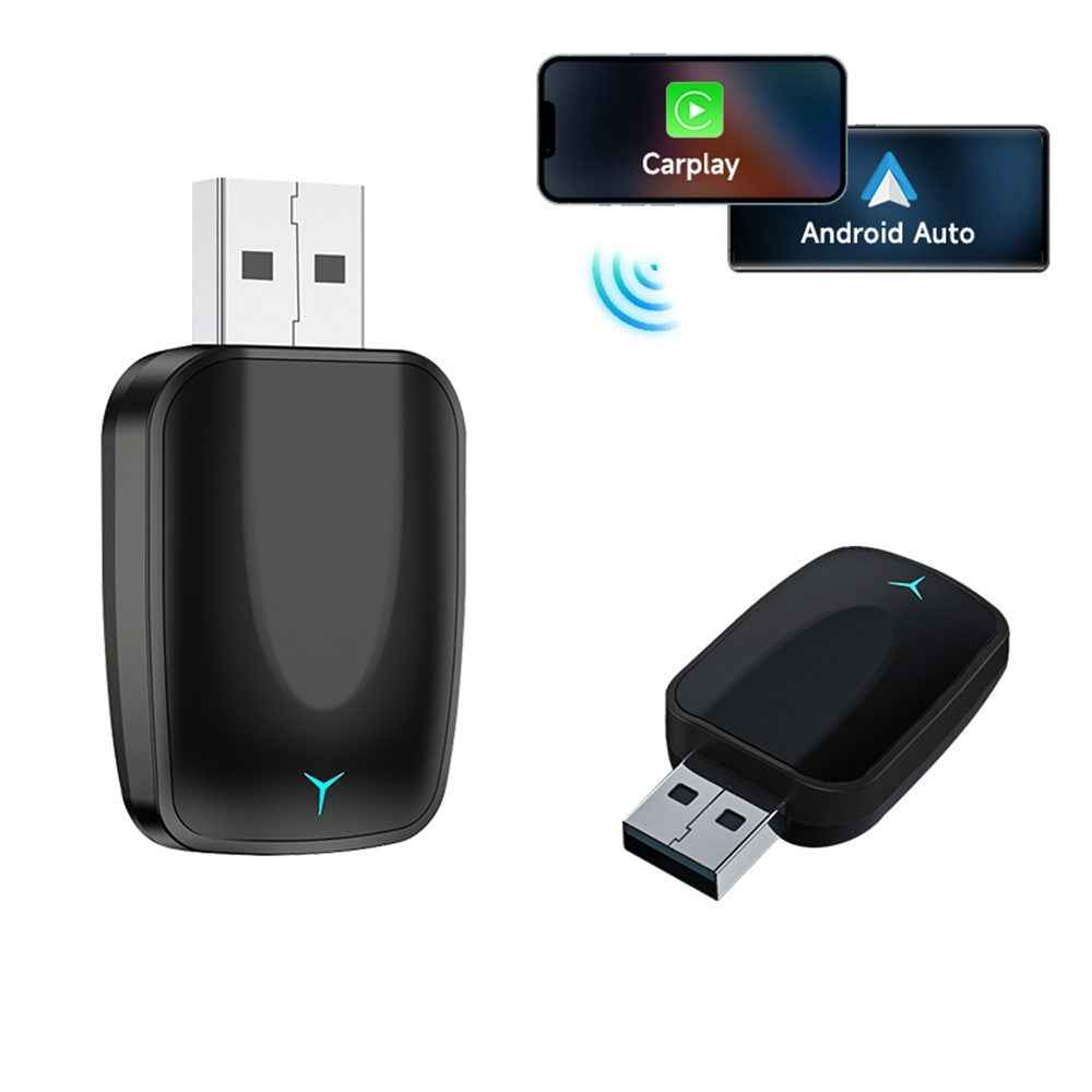 AB051E 2 in 1 CarPlay Android Auto Wireless Adapter Bluetooth-Compatible WiFi Connection USB Dongle - Black