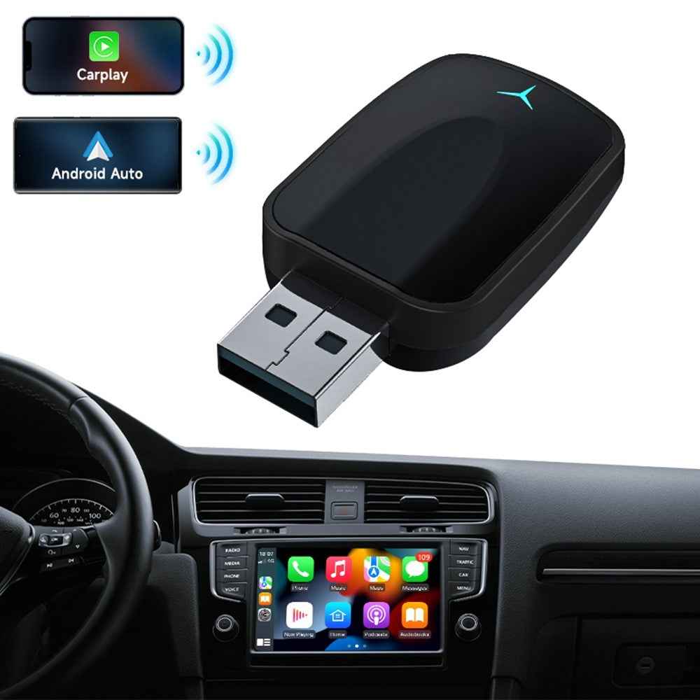 AB051E 2 in 1 CarPlay Android Auto Wireless Adapter Bluetooth-Compatible WiFi Connection USB Dongle - Black