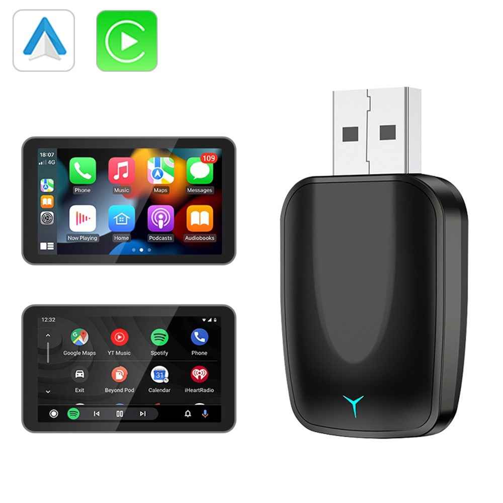 AB051E 2 in 1 CarPlay Android Auto Wireless Adapter Bluetooth-Compatible WiFi Connection USB Dongle - Black