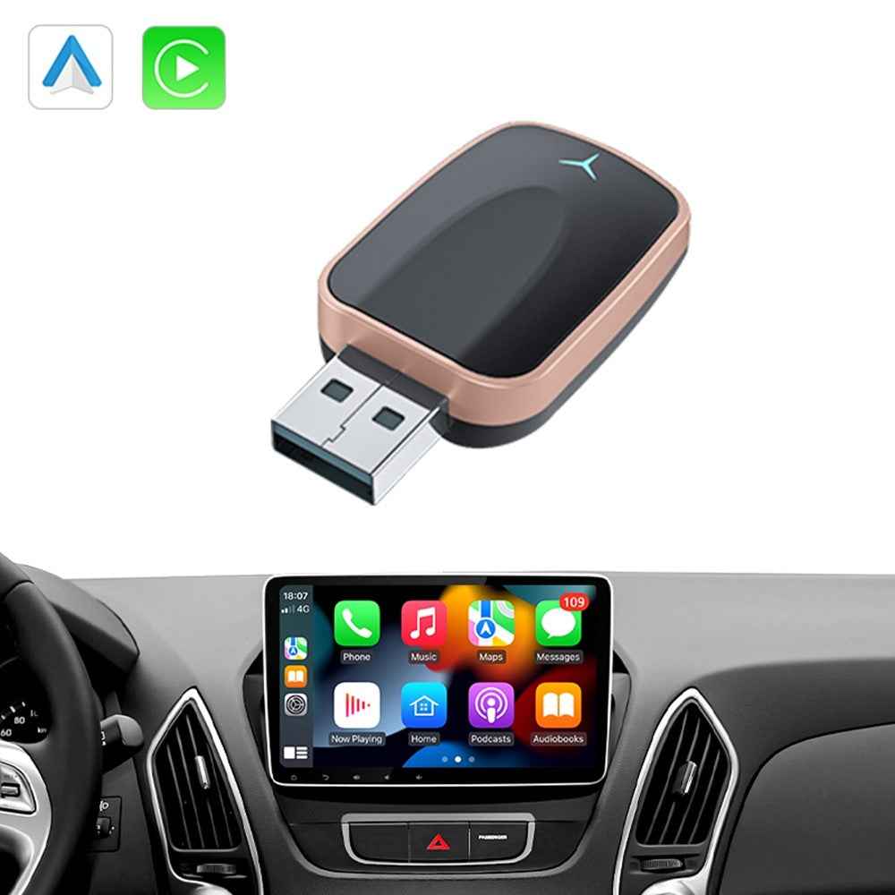 AB051E 2 in 1 CarPlay Android Auto Wireless Adapter Bluetooth-Compatible WiFi Connection USB Dongle - Rose Gold