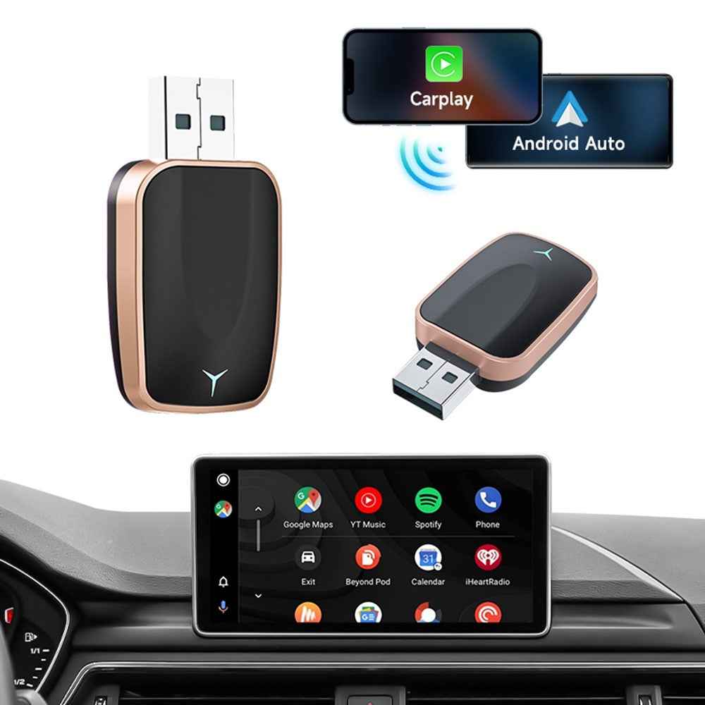 AB051E 2 in 1 CarPlay Android Auto Wireless Adapter Bluetooth-Compatible WiFi Connection USB Dongle - Rose Gold