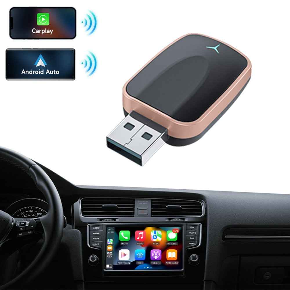 AB051E 2 in 1 CarPlay Android Auto Wireless Adapter Bluetooth-Compatible WiFi Connection USB Dongle - Rose Gold