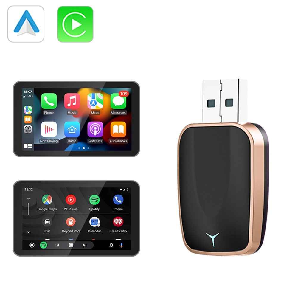 AB051E 2 in 1 CarPlay Android Auto Wireless Adapter Bluetooth-Compatible WiFi Connection USB Dongle - Rose Gold