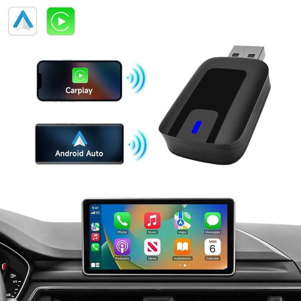 AB025-E CarPlay Android Auto 2 in 1 Wireless Adapter Bluetooth-Compatible WiFi Wired to Wireless Car Converter