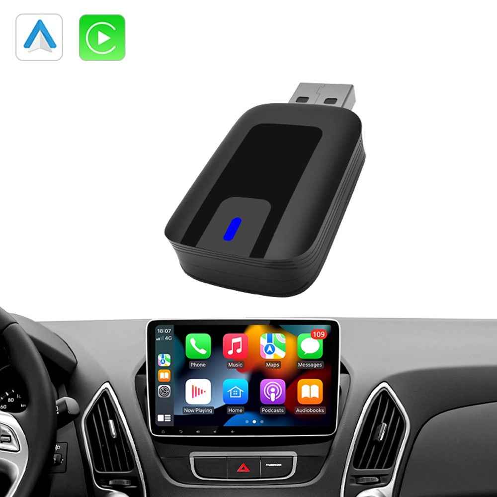 AB025-E CarPlay Android Auto 2 in 1 Wireless Adapter Bluetooth-Compatible WiFi Wired to Wireless Car Converter