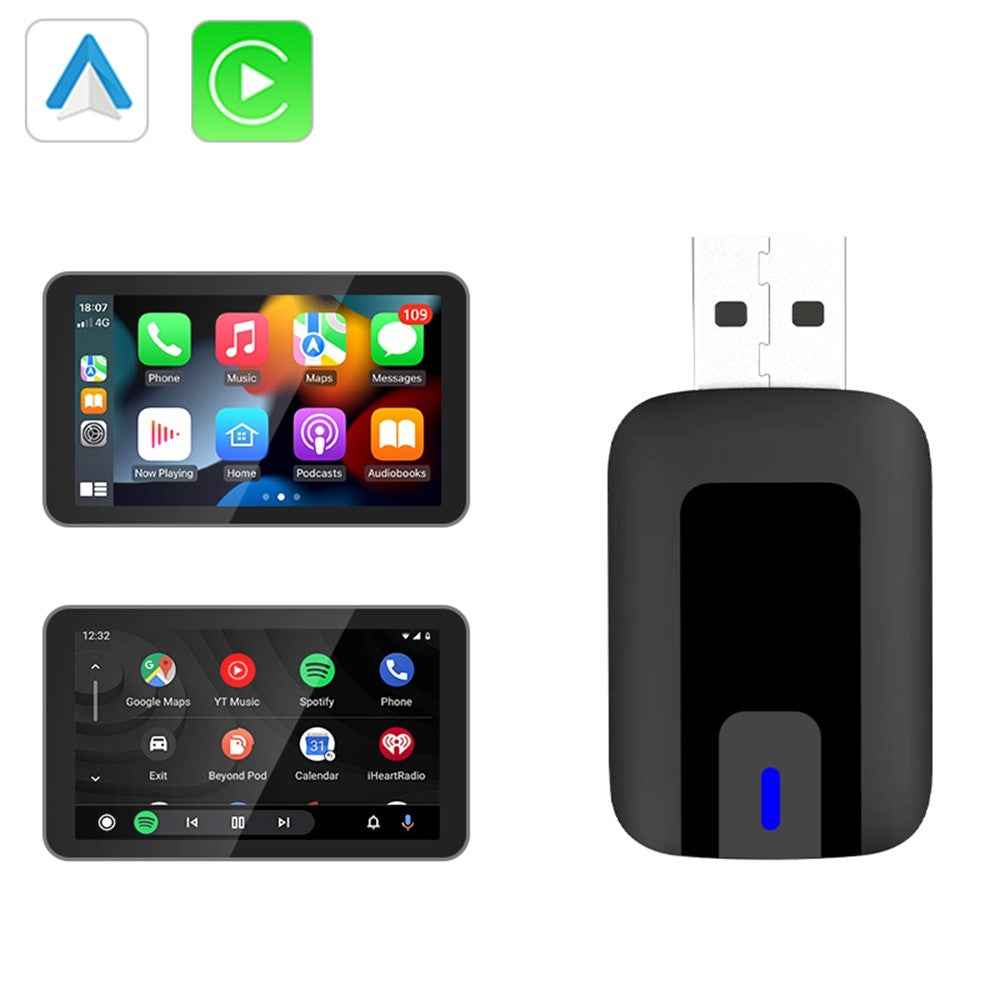 AB025-E CarPlay Android Auto 2 in 1 Wireless Adapter Bluetooth-Compatible WiFi Wired to Wireless Car Converter