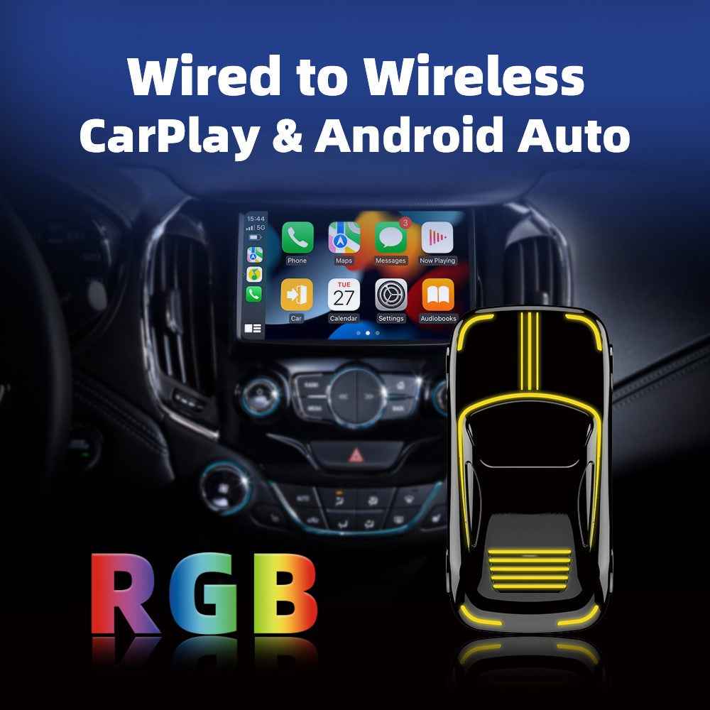 EC07Pro USB CarPlay Android Auto 2 in 1 Smart Box Wired to Wireless Car Connectivity Converter with Ambient Light