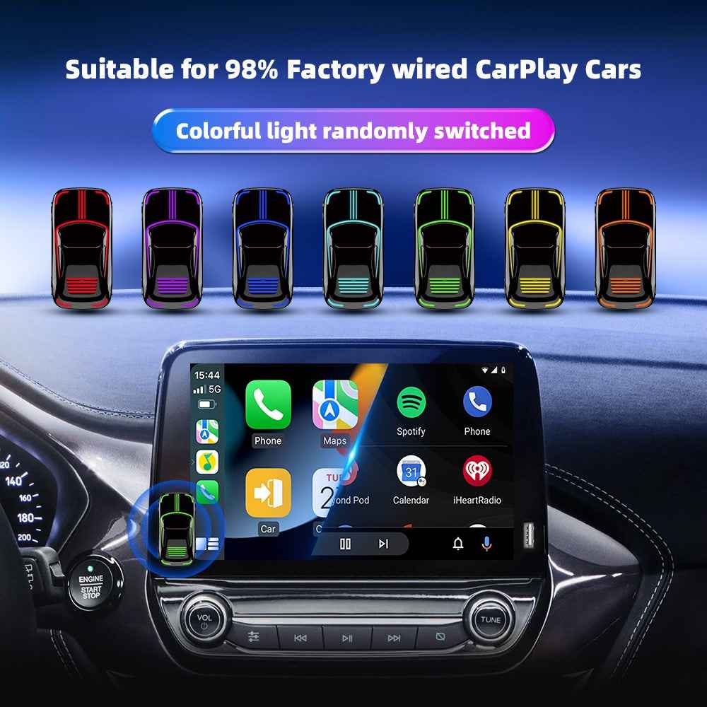 EC07Pro USB CarPlay Android Auto 2 in 1 Smart Box Wired to Wireless Car Connectivity Converter with Ambient Light