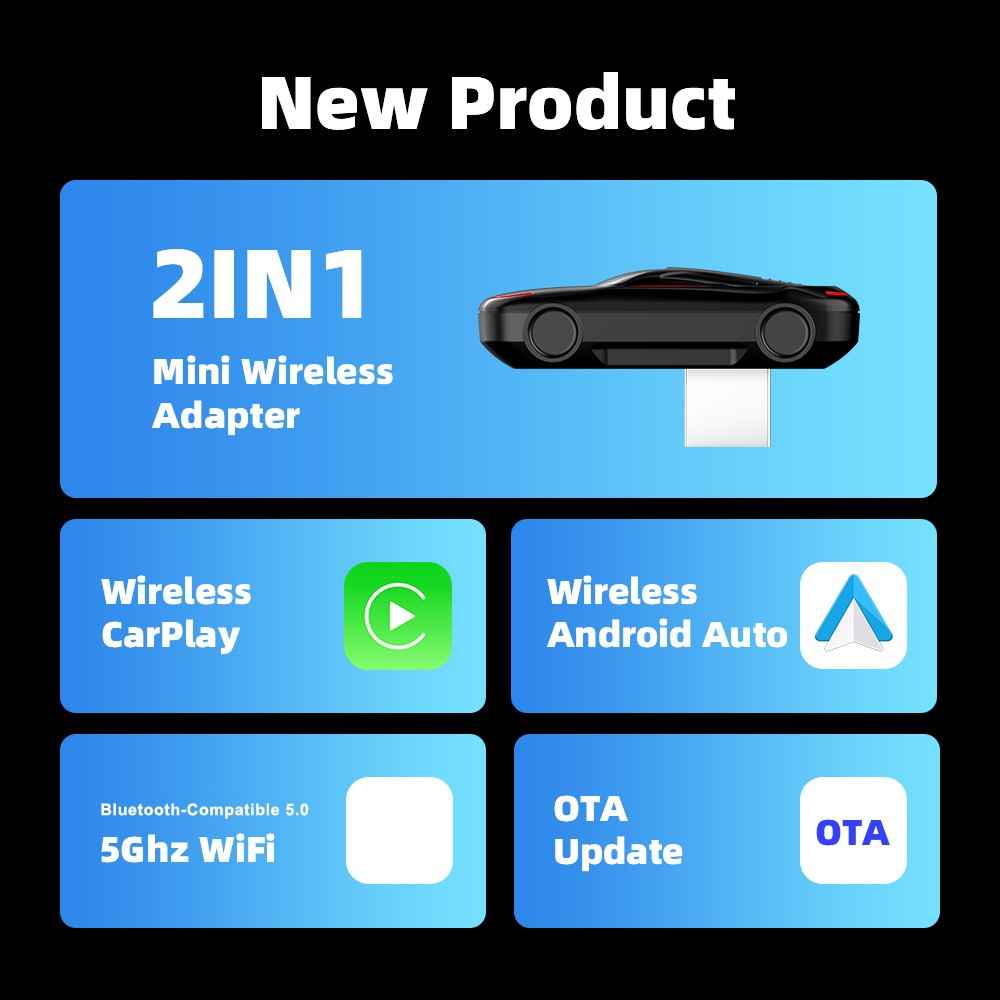 EC07Pro USB CarPlay Android Auto 2 in 1 Smart Box Wired to Wireless Car Connectivity Converter with Ambient Light