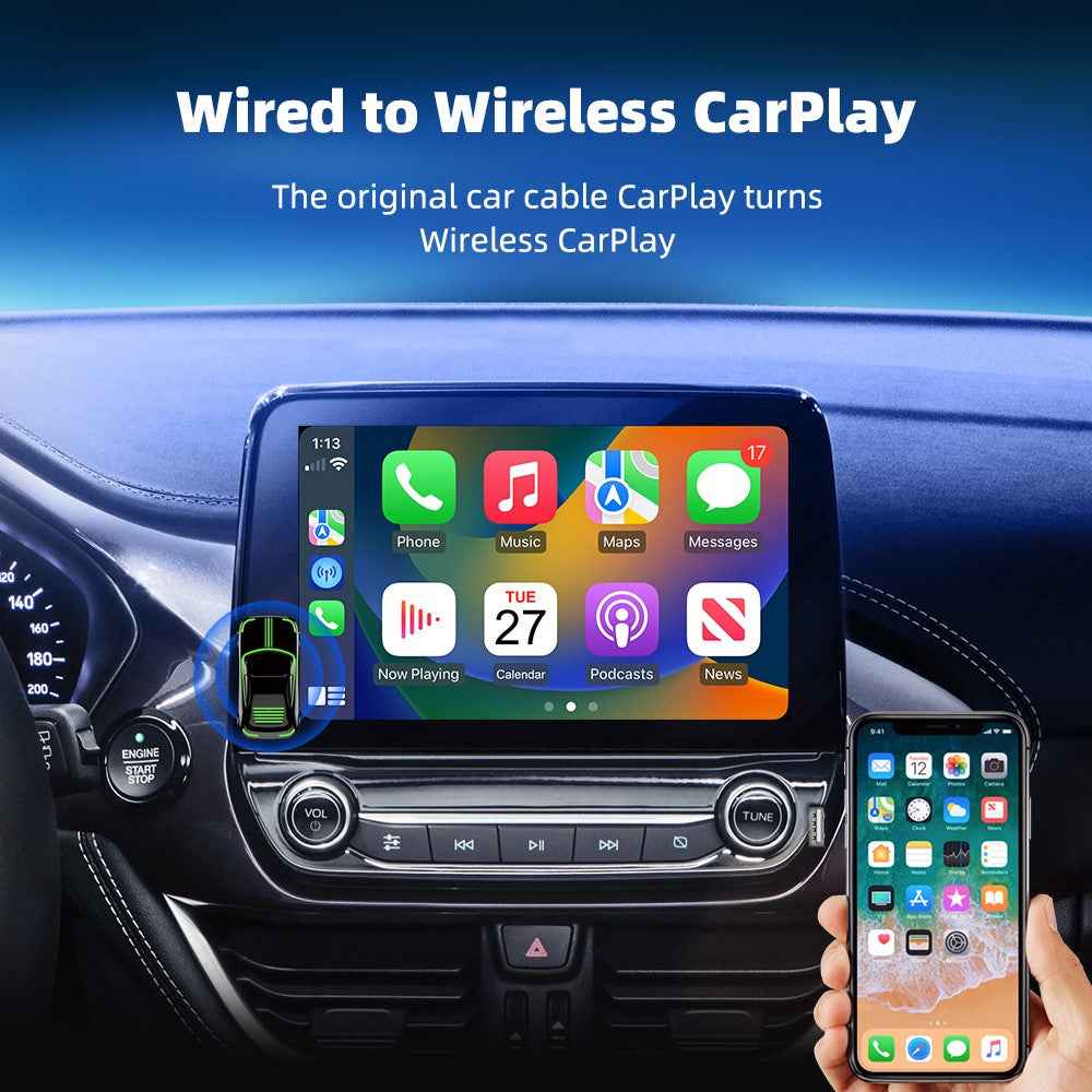 EC07Pro USB CarPlay Android Auto 2 in 1 Smart Box Wired to Wireless Car Connectivity Converter with Ambient Light