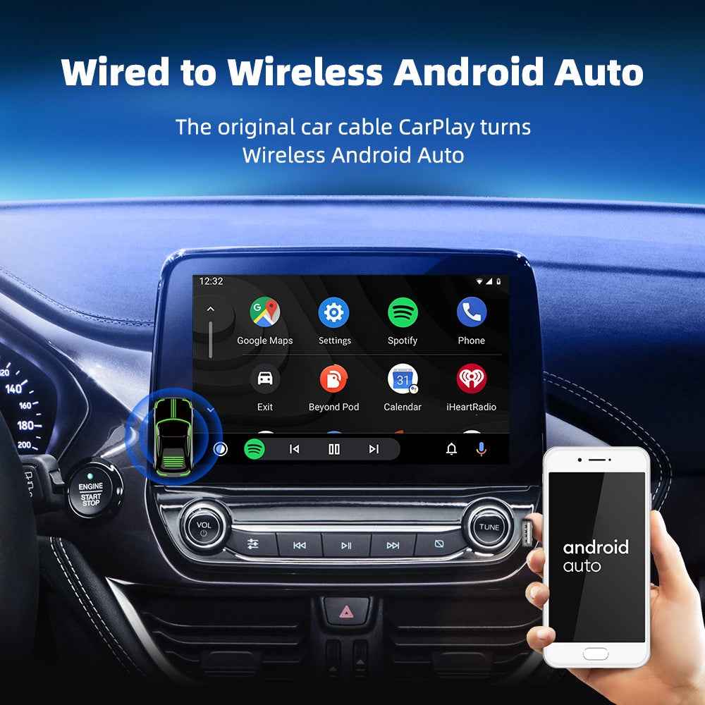 EC07Pro USB CarPlay Android Auto 2 in 1 Smart Box Wired to Wireless Car Connectivity Converter with Ambient Light