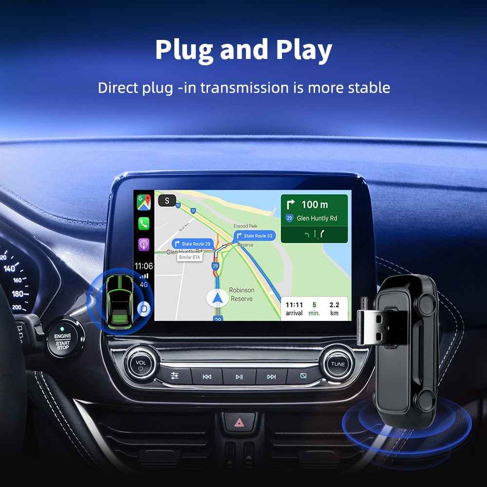 EC07Pro USB CarPlay Android Auto 2 in 1 Smart Box Wired to Wireless Car Connectivity Converter with Ambient Light