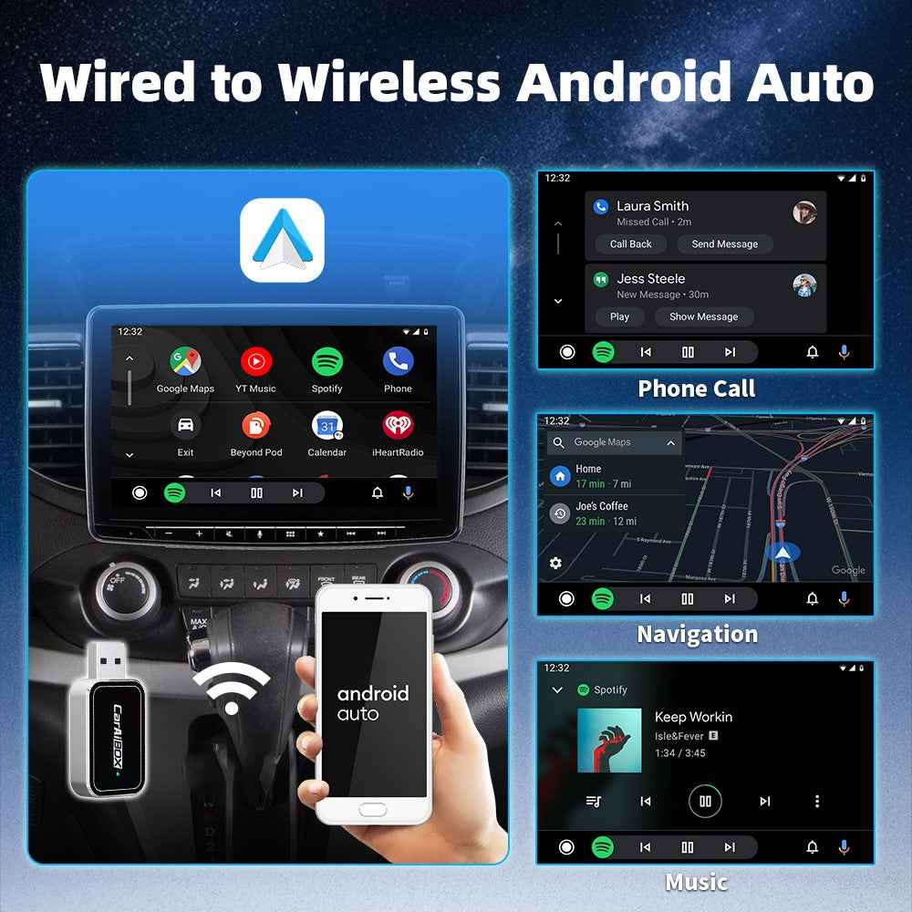 EC09-SI-C USB Mini Wired to Wireless CarPlay Android Auto Adapter 2 in 1 Car Connectivity Box - Silver