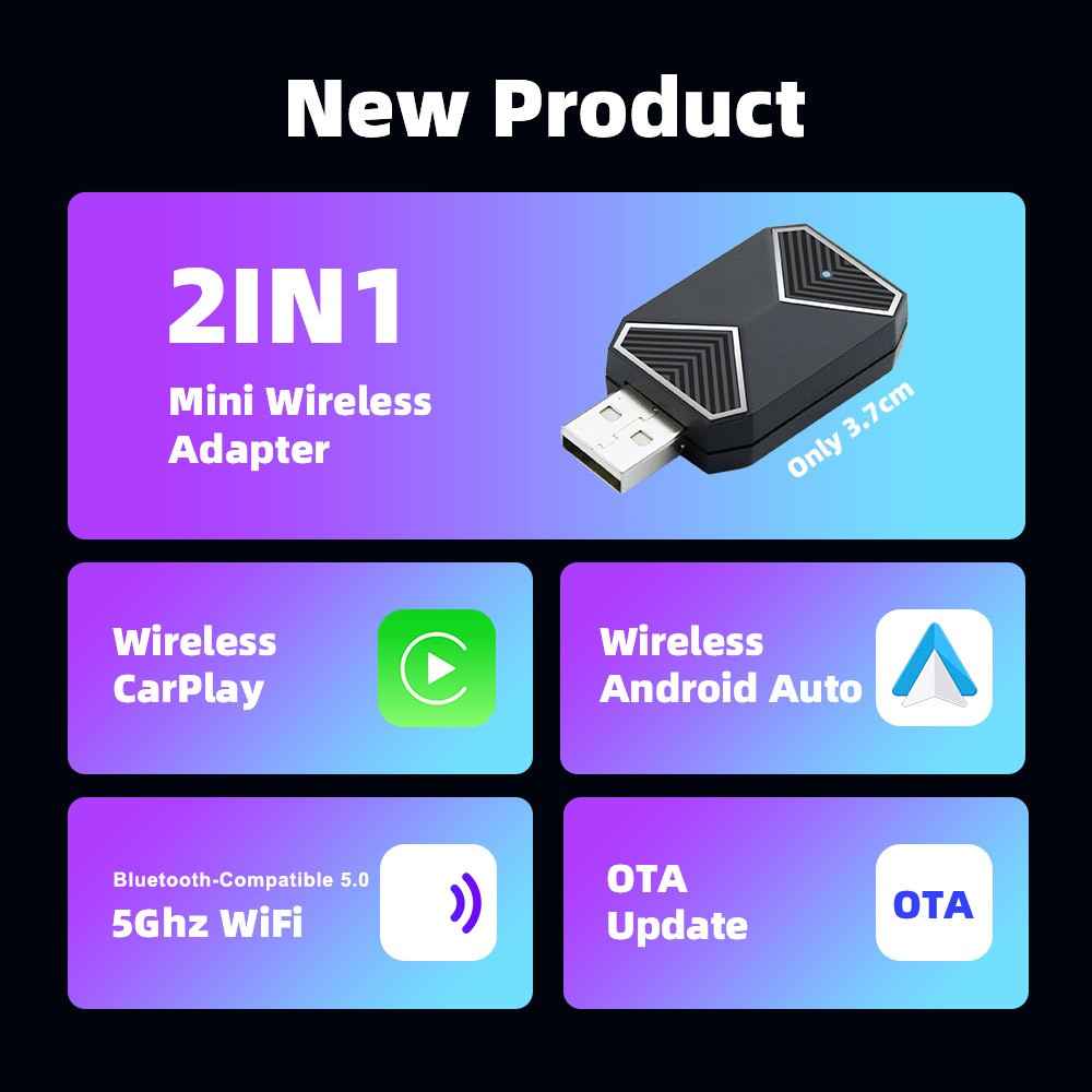 EC10-C USB Mini Wired to Wireless CarPlay Box Android Auto 2 in 1 Car Connectivity Hub