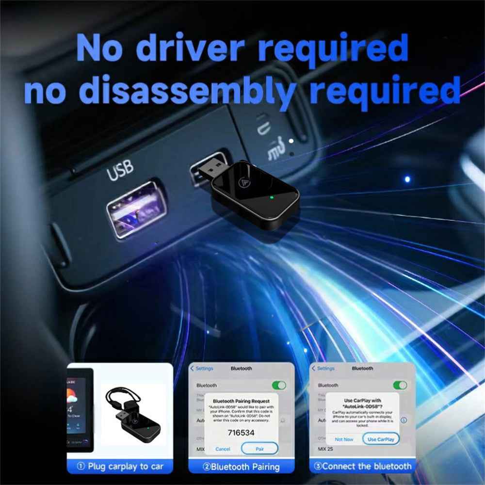 CarPlay Android Auto Wireless Adapter Mini USB Dongle with Lanyard 2 in 1 Car Connectivity Box