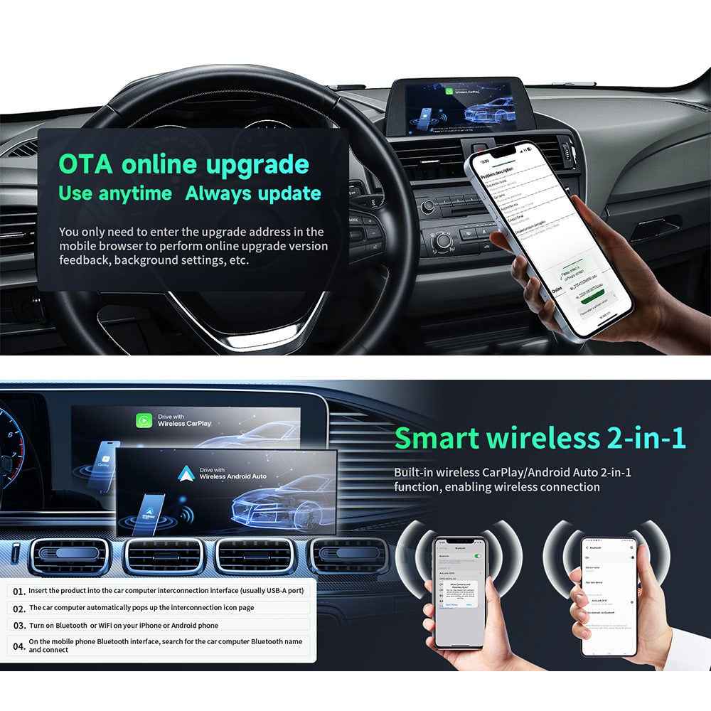 CarPlay Android Auto Wireless Adapter Mini USB Dongle with Lanyard 2 in 1 Car Connectivity Box